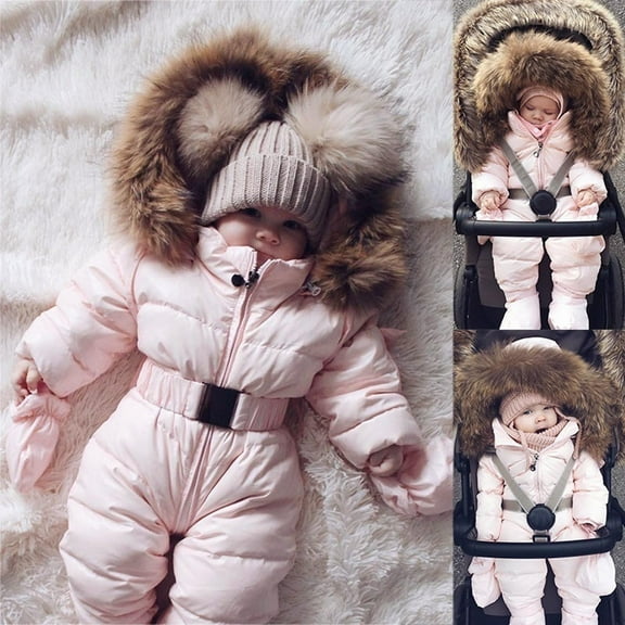 Sawvnm Toddler Snowsuits for 3-6 Months Baby Boy Girl Romper Jacket Hooded Jumpsuit Warm Coat Outerwear Winter Snow Suits for Girls
