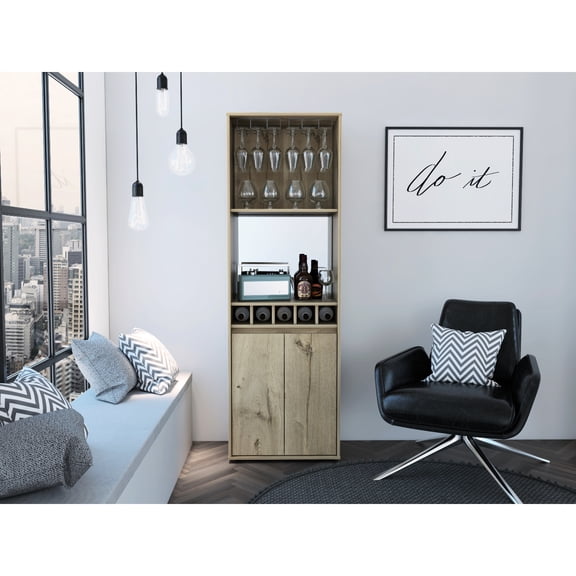 Oak Bar Cabinet With 5 Capacity And Modern Party Hosting Style Finish 2-shelf For Functional Display