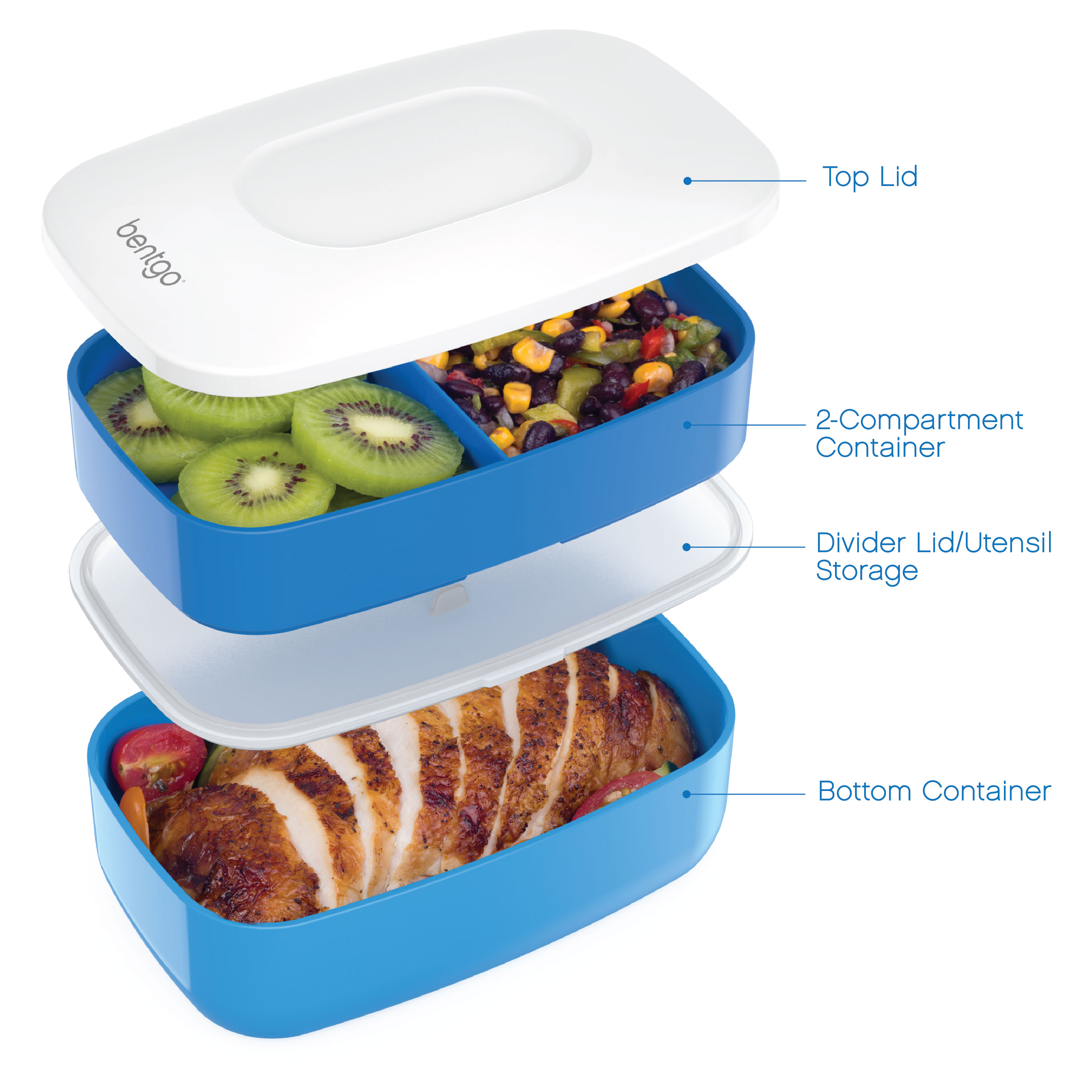 Bentgo Classic (Blue) - All-in-One Stackable Lunch Box Solution - Sleek and Modern Bento Box Design Includes 2 Stackable Containers, Built-in Plastic Silverware, and Sealing Strap - image 4 of 5