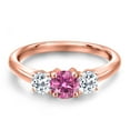 thumbnail image 3 of Gem Stone King 18K Rose Gold Plated Silver Pink Moissanite and White Topaz Engagement Ring for Women | 1.16 Cttw | Round 5MM | Gemstone Birthstone | Size 8, 3 of 6