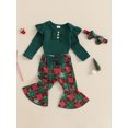 thumbnail image 5 of Baby Toddler Girl Christmas Outfit, 0 3 6 12 18 Months Ruffle Long Sleeve Ribbed Romper Santa Claus Print Plaid Flare Pants Headband 3 Piece Clothing Set, 5 of 9