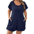 thumbnail image 2 of Fanxing Women's Plus Size Shorts Jumpsuits Dressy Rompers Casual Short Sleeve Suspender Jumpsuit Overalls with Pockets Navy,XXL, 2 of 6