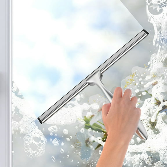 Dadiaei 10 Stainless Steel Shower Squeegee for Glass Doors, Mirrors, Tiles & Cars with Adhesive Hook - Bathroom & Household Window Cleaner, Clear & Silver