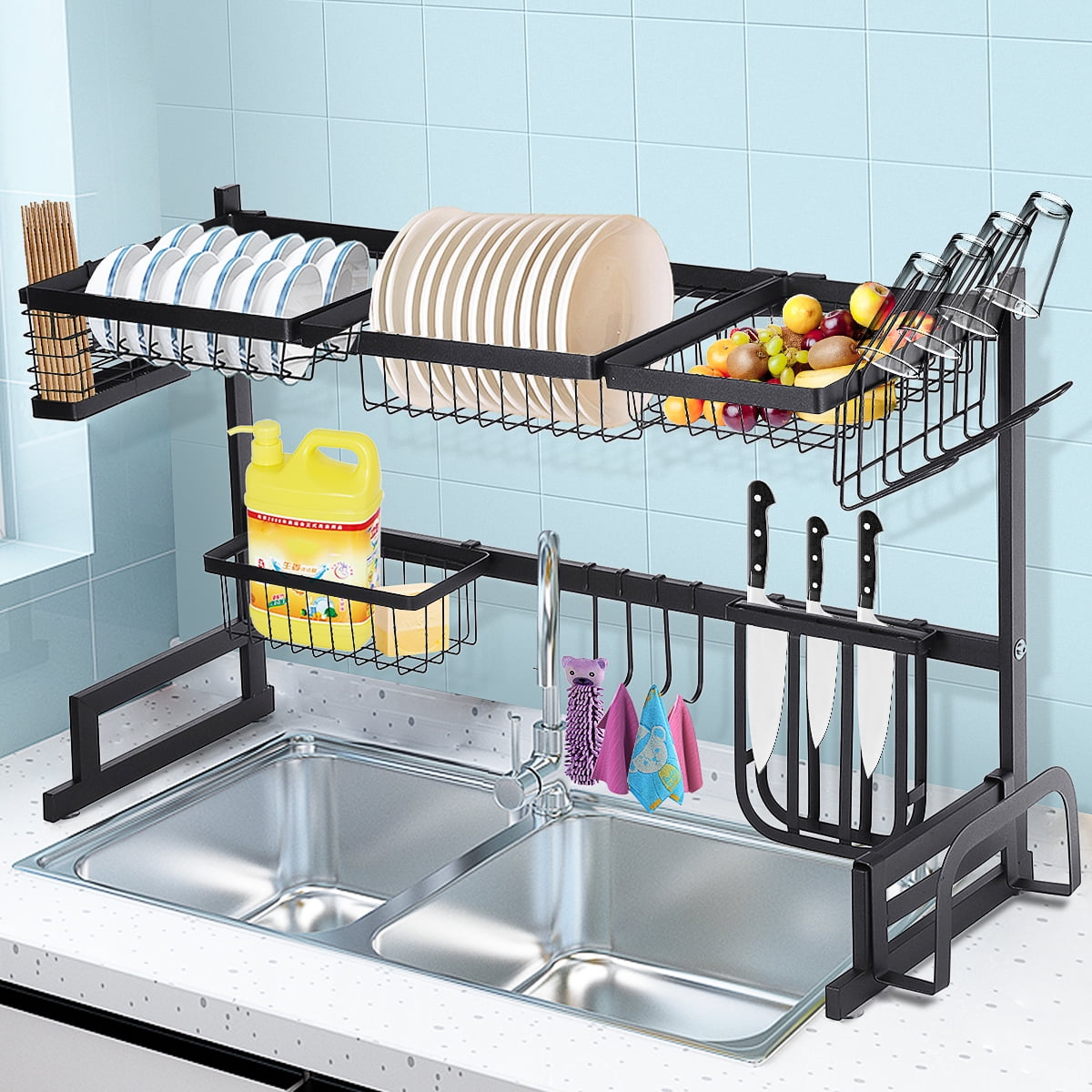 Dish Drying Rack Kitchen Over Sink Drainer Shelf Utensils ...