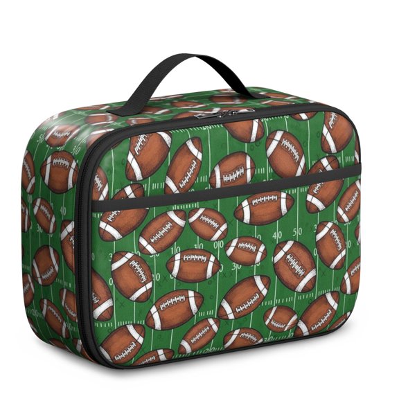 Football Field Green Pattern Insulated Lunch Bag Teens,Bento School Lunch Bag for Teens for Work,Picnic or Travel 10.6x7.7x4.3 Inches,12 Can Capacity