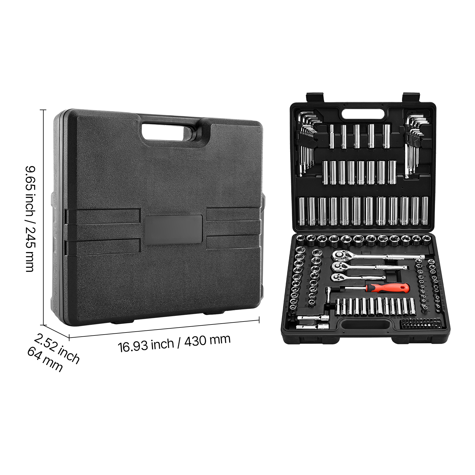 KFFKFF 149-Piece Socket Set, 3/8, 1/4, and 1/2 Inch Drive Ratchet and Socket Kit, SAE and Metric Sizes, Includes Deep and Shallow Sockets, Bits, Accessories, Durable Storage Case, CR-V Steel