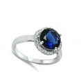 thumbnail image 4 of Large Blue Simulated Sapphire Halo Wedding Ring 925 Sterling Silver Band CZ Female Size 10, 4 of 4