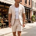 thumbnail image 2 of JFOPQVSM Men's Suit Set 2 Piece Short Sleeve Jacket and Shorts Thin Lightweight Leisure Suit Loose Short Trousers Elastic Waist Casual Summer Suit Streetwear, 2 of 7