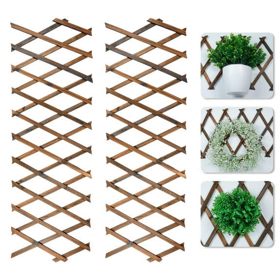 Expandable Plant Trellis 2 Pcs, Wooden Lattice Wall Planter, Plant Support Fence, Vertical Rack Stand for Climbing Plants, Wall Decor Hanging Frame for Room Garden Patio Indoor Outdoor