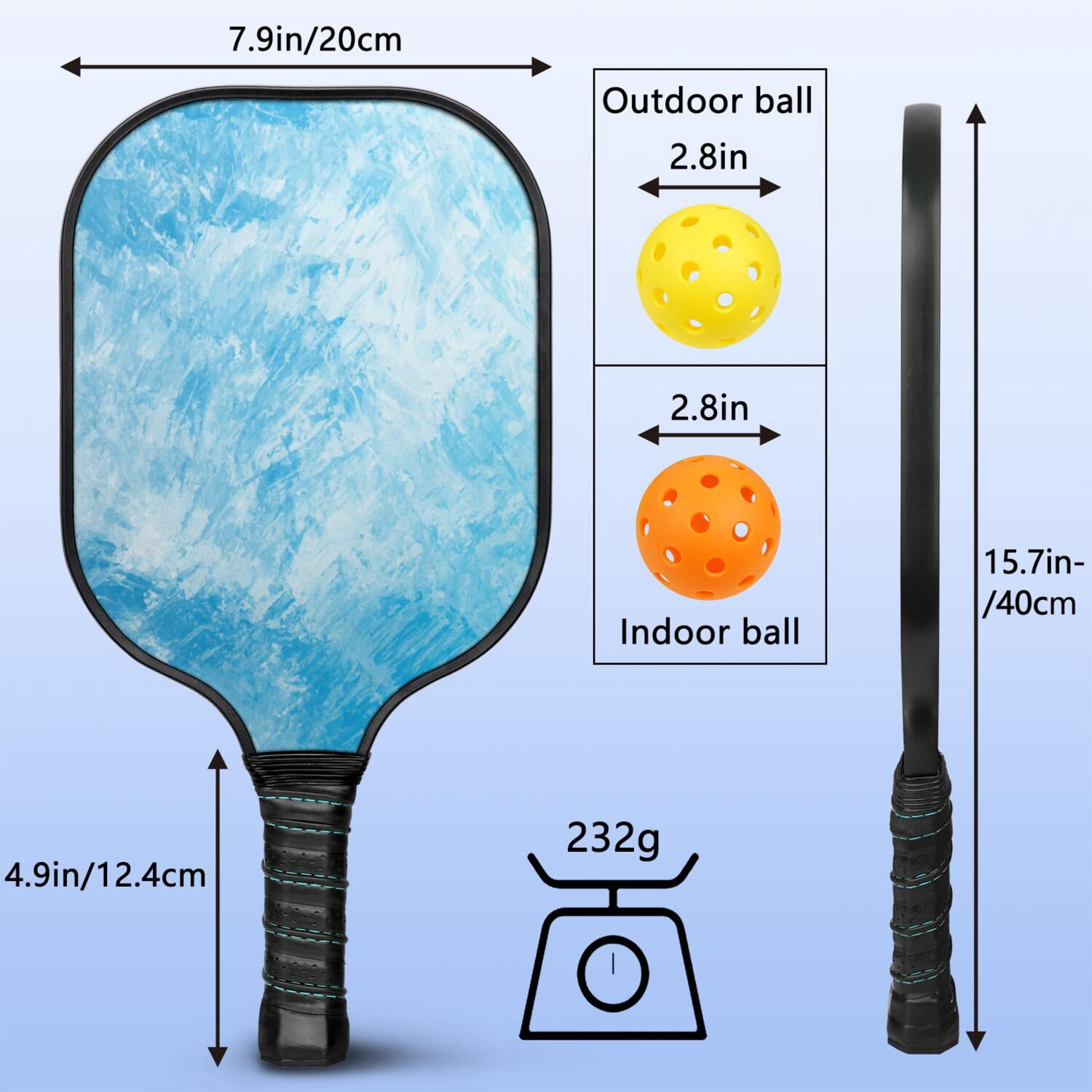 Pickleball Paddles Set Of 1, Fiberglass Surface, Ice Crystal Print, 1 Paddle, 2 Balls & Bag