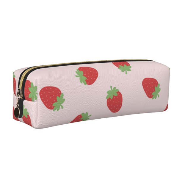 Easygdp Strawberry para Estuche de Lápices de Cuero, Estuche de Papelería de Cuero, Estuche de Gran Capacidad con Cremallera