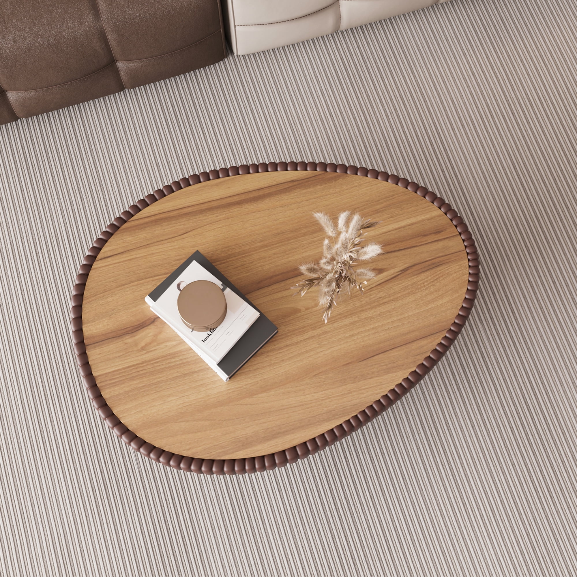 Leumius Modern Coffee Table, Sintered Stone Goose Eggs Shape Leather Sofa End Table, Luxurious Side Table for Home Decor Living Room Coffee