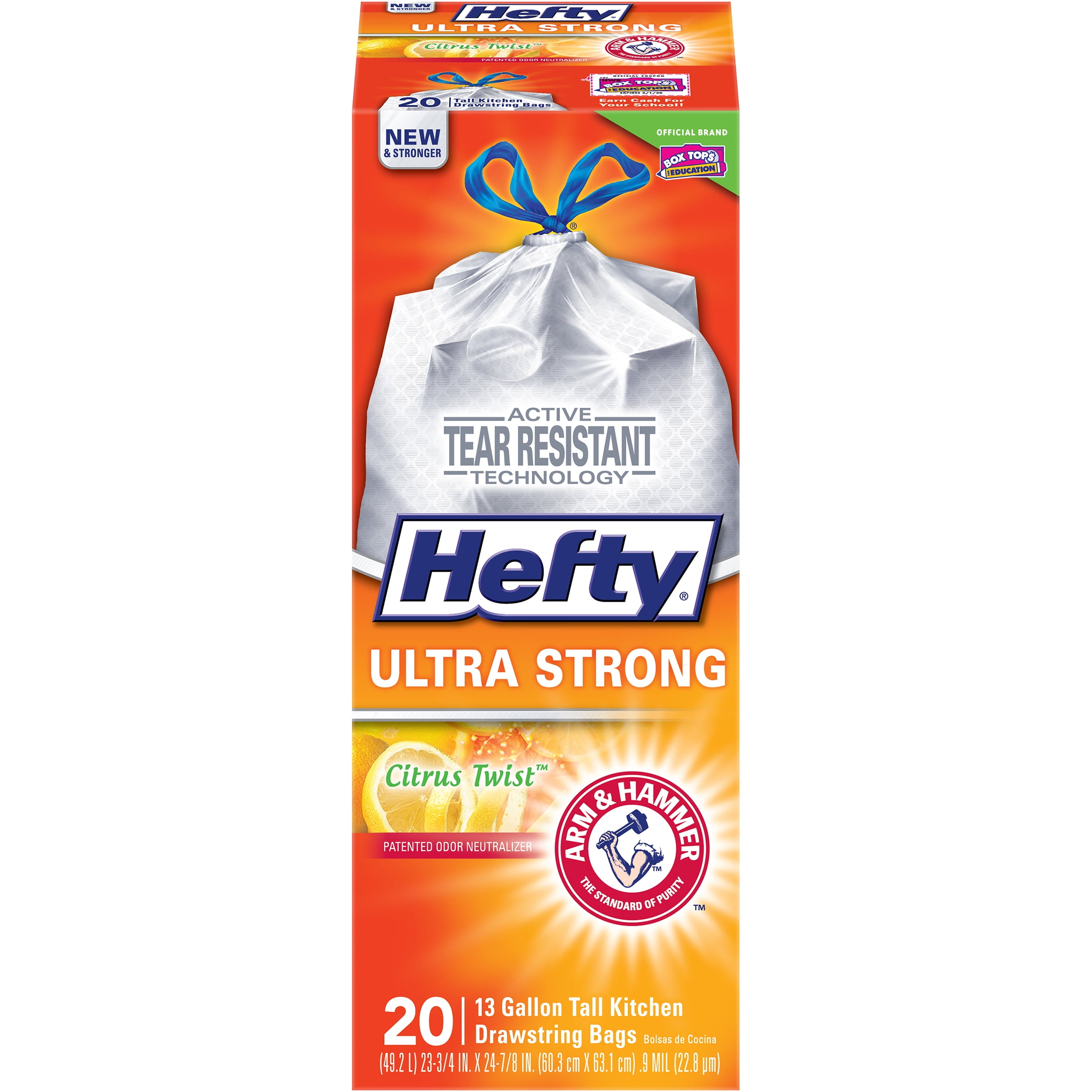 Hefty Ultra Strong Tall Kitchen Trash Bags, Citrus Twist, 13 Gallon, 20