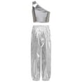 thumbnail image 2 of Haitryli Kids Girls Metallic One Shoulder Jazz Modern Dance Crop Tops and Pants Set Performance Party Dancewear Silver 13-14, 2 of 3