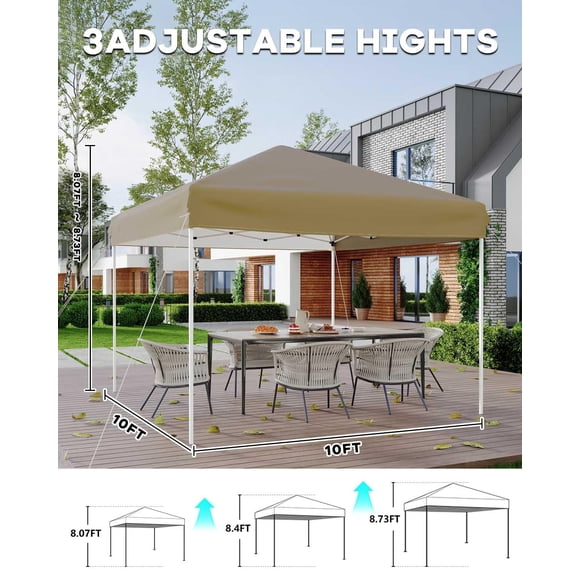 10x10 Pop Up Canopy Tent – Heavy Duty Outdoor Gazebo with 3 Adjustable Heights, One-Button Instant Setup, Sidewall, 4 Sandbags & Carry Bag, Portable Shelter for Patio, Garden, Camping & Parties
