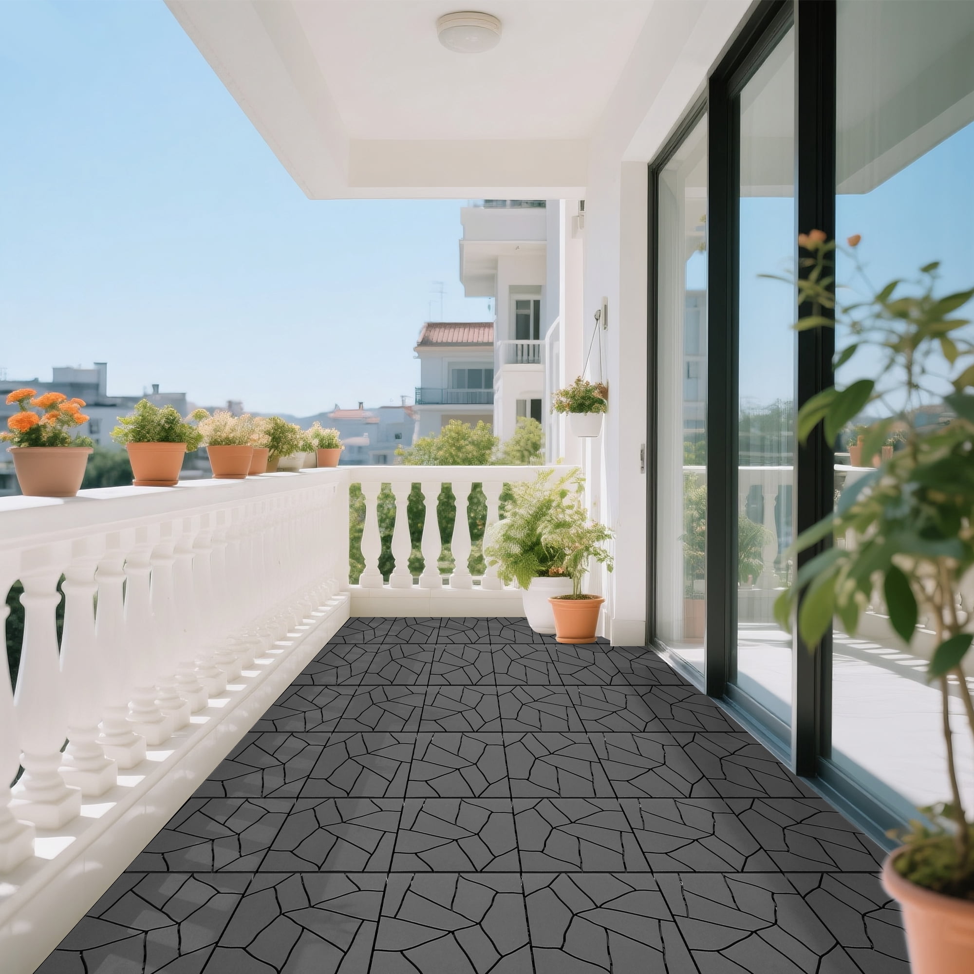 Interlocking Deck Tiles 12x12 Inch Outdoor Flooring, Waterproof PP Patio Floor Tiles DIY