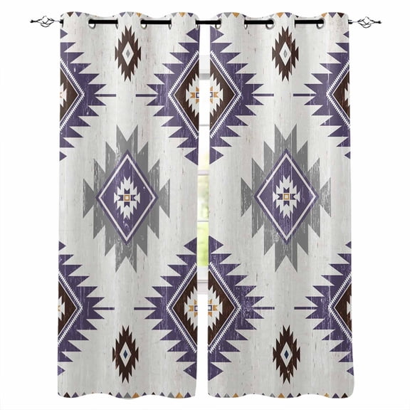 Fsddascl Purple Aztec Blackout Curtains for Bedroom/Living Room, Thermal Insulated Kitchen Curtains, Southwest Boho Abstract Gray Geometric Grommet Darkening Window Treatment Drapes 52"x84"x2