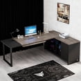thumbnail image 3 of KIOOTTO 70.8" L-shaped desk + 55" file cabinet: industrial style, dual-zone workspace, ample storage. Durable wood/steel, Retro Gray & Black finish—ideal for home/corporate use., 3 of 7
