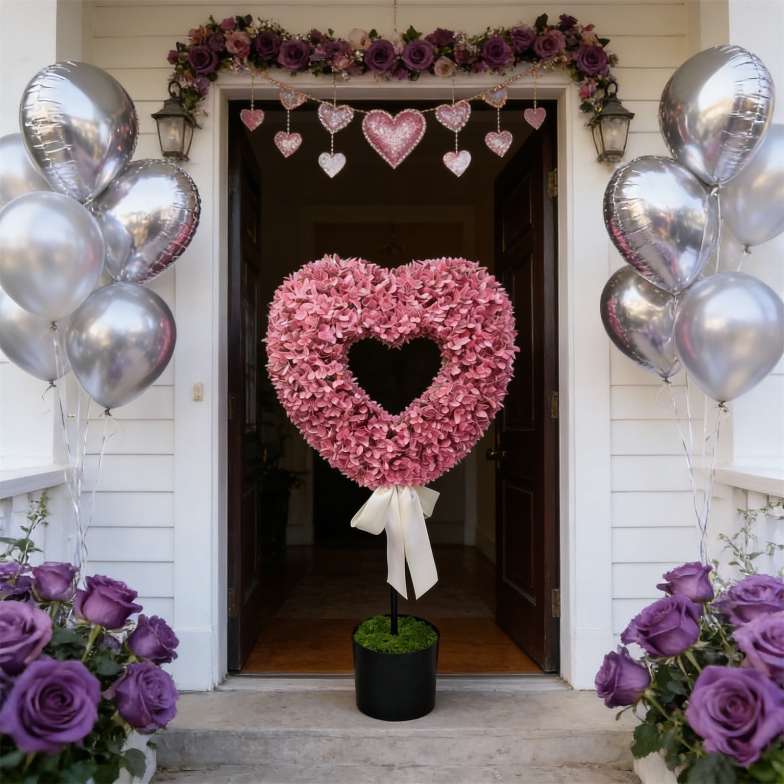 RBCKVXZ 2.5 Ft Heart Topiary Outdoor - Valentine's Day Heart Shaped Topiary Trees with Satin Bow Artificial Decorations Ball Planter Pots for Indoor Outdoor Porch Home