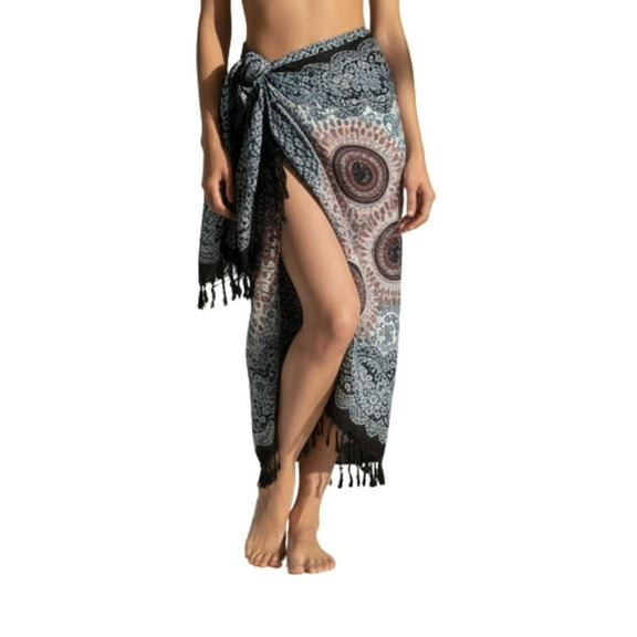 Bohohavn Boho Paisley Sarong Bathing Suit Cover Up for Women - 100% Rayon Beach Wrap Pareo, Bikini Coverup Skirt, Tied Tassel Edges, Lightweight, Handmade in Thailand