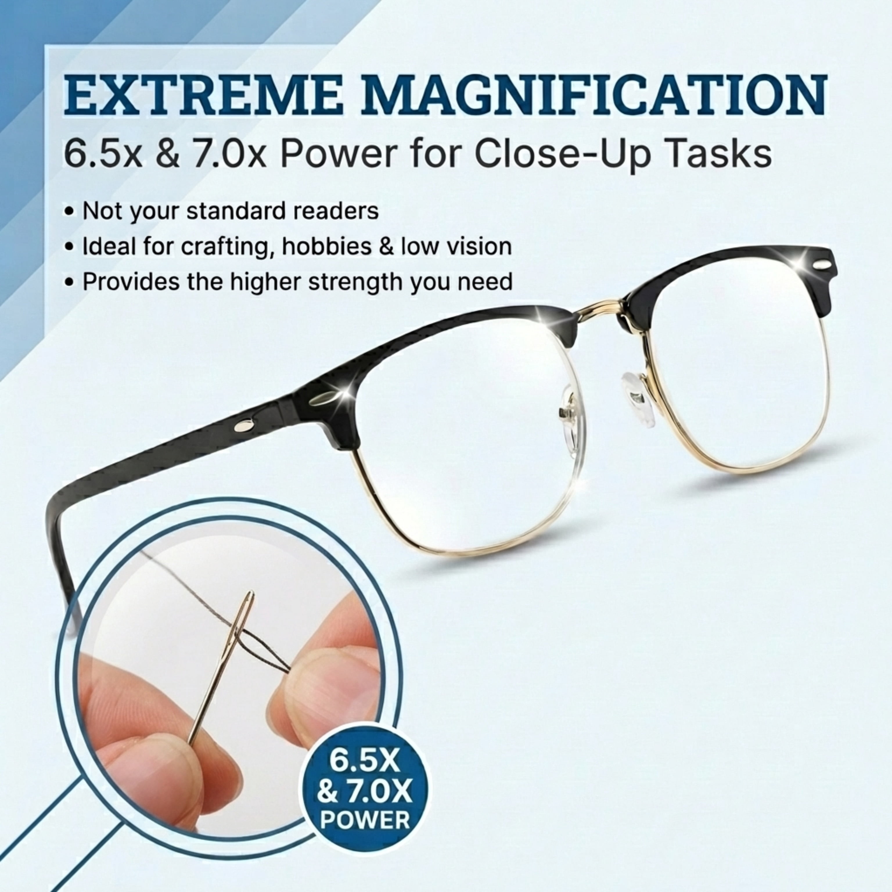 In Style Eyes Sellecks High Magnification Retro Reading Glasses, Classic Browline Style, Black, 6.5x