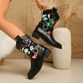 thumbnail image 3 of Floral Embroidery Cowboy Boots for Women Pull on Round Toe Western Booties Fashion Strap Ankle Boots, 3 of 8