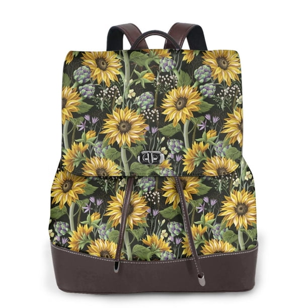 Easygdp Sunflowers Mochila de Cuero para Mujeres, Bolso de Hombro, Bolsos de Mano de Moda para Trabajo y Viajes