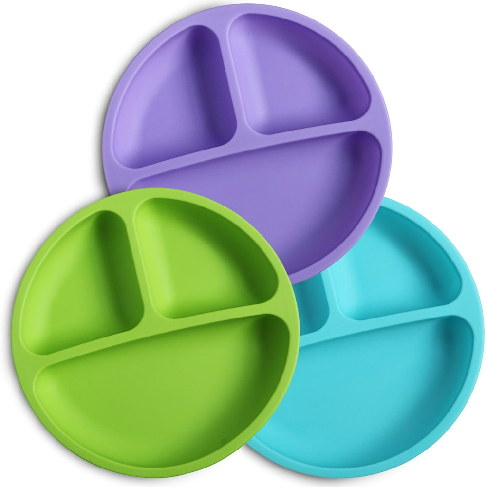 WEESPROUT 100 Silicone Divided Plates for Toddlers Set of 3