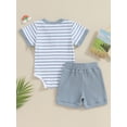 thumbnail image 3 of Baby 2 Piece Outfits Summer Striped Short Sleeve Romper and Elastic Shorts Set for Toddler Newborn Girl Boy, 3 of 13