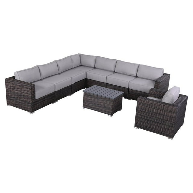 Living Source International Ensemble Extérieur 9 Pièces avec Coussins - Marron