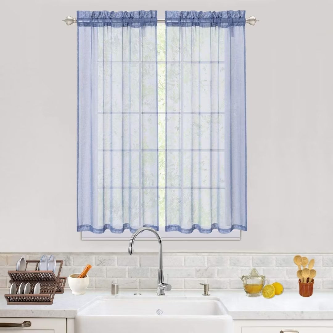 GlowSol Sheer Kitchen Curtains for Living Room 45 inch Length Light ...