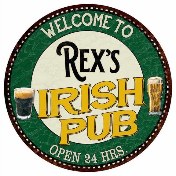 Rex's Irish Pub 14" Round Metal Sign Kitchen Bar Wall Decor 100140036024
