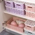 thumbnail image 4 of Miangastore Stackable Plastic Storage Box Hollow Out Delicate Retro Pattern Storage Basket with Lid for Clothes Cosmetics Papers Toys - Small Size(Pink), 4 of 8
