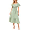 thumbnail image 4 of INSPIRE CHIC Women's Summer Dresses Casual Flutter Short Sleeve Scoop Neck Tiered Flowy Sundress Tie Waist Long Maxi Dress S Light Green, 4 of 6