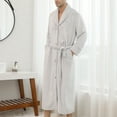 thumbnail image 3 of Homgro Men's Plush Bathrobe Soft Button Up Long Housecoat Fuzzy Fleece Fluffy Winter Full Length Loungewear Warm Shawl Collar Loose Long Sleeve Duster Robe with Pocket Grey Medium, 3 of 4