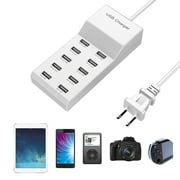 USB Charging Station, 10-Port USB Charger, Multiport USB Charger Station Hub, Compatible with IOS, Android Tablet Phone, and Other USB Charging Devices, White