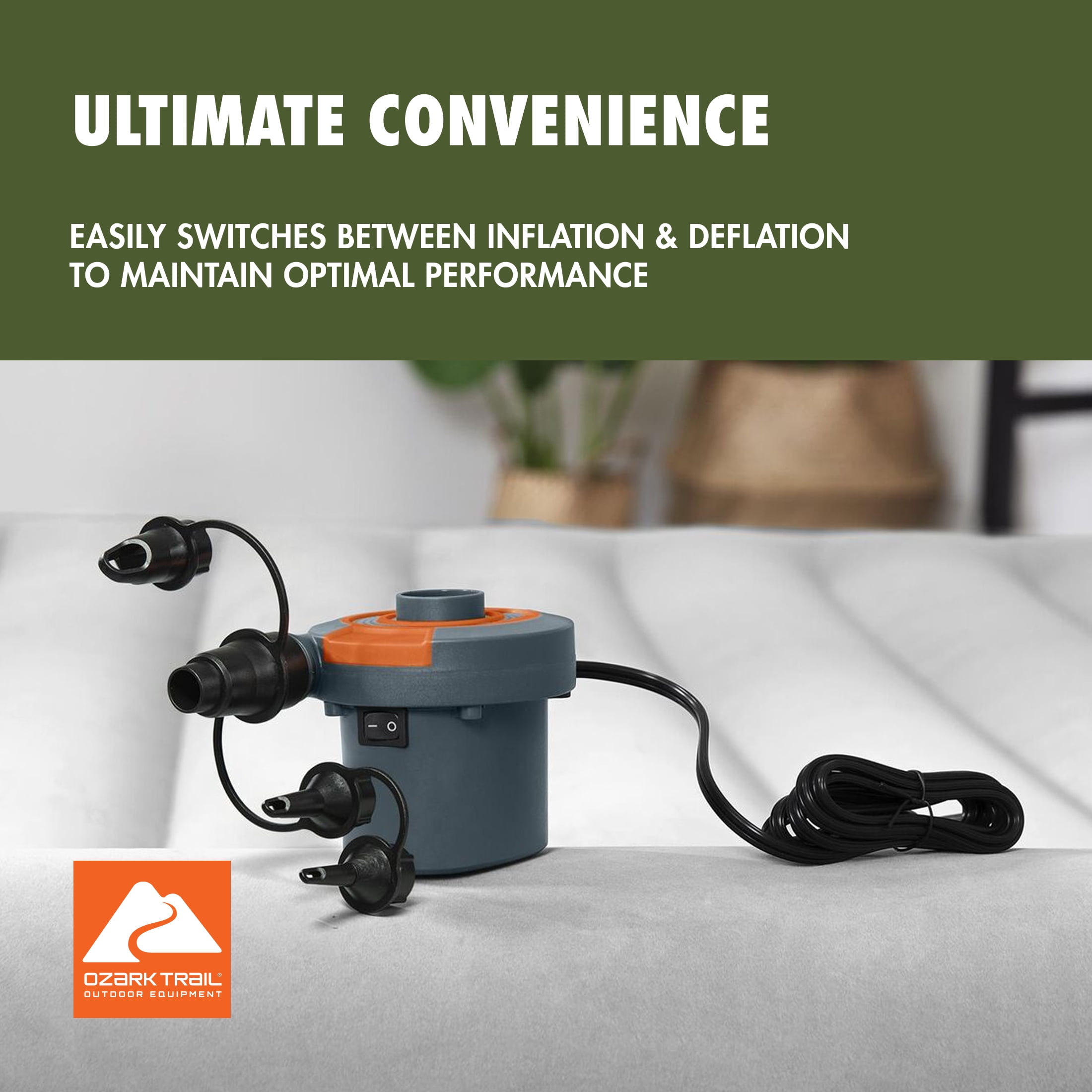 Ozark Trail Sidewinder 4" High AC Electric Air Pump, Grey and Orange