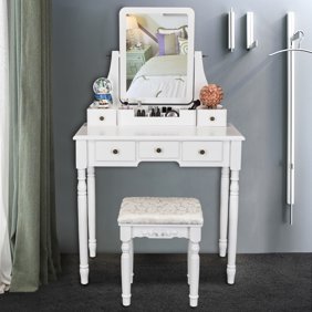 Ktaxon 360 Degree Rotary Mirror Set Makeup Table Wood Vanity