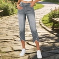 thumbnail image 2 of BUIGTTKLOP Capri Jeans for Women High Waisted Cropped Denim Pants Crisscross Raw Hem Summer Capri Pants with Pockets, 2 of 6