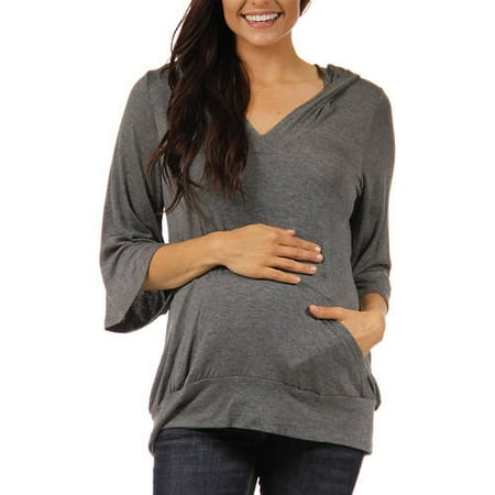 Sleeve Maternity Hoodie - Women's 3/4 Sleeve Slip-on Maternity Hoodie Top