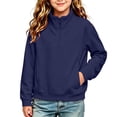 thumbnail image 6 of Girls Quarter Zip Sweatshirt Turtleneck Long Sleeve Casual Fashion Kids Pullover Tops Navy 11-12 Years, 6 of 6