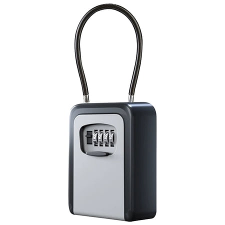 Key Lock Box Key Lockbox Wall Mount Portable Lock Box with Cable Shackle Waterproof Heavy Duty Metal Lock Box for Keys with 4-Digit Combination Code on Door Knob Fence or Gate 1Pc(Grey 3.6x1.6x8.8 )