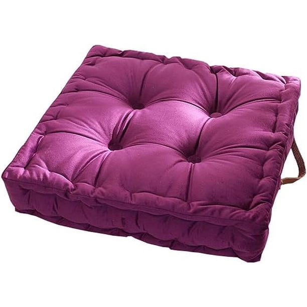 Xiao Hua Cojín cuadrado de terciopelo liso con asa, acolchado grueso para silla, tatami, 41,7 x 41,7 x 10 cm, morado