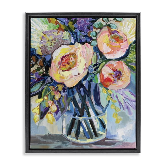 Stupell Industries Enraptured Blossoms Bouquet Black Framed Floater Canvas Wall Art design by Jeanette Vertentes, 21 x 17