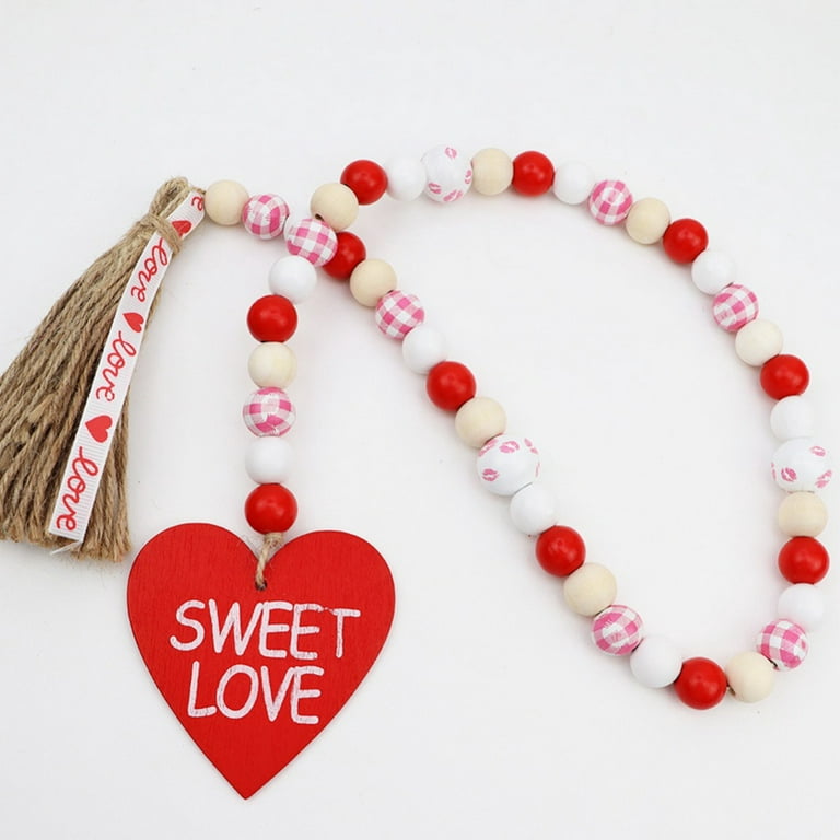 Valentines Beads Wooden Day, Wooden Shaped Bead Pink