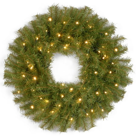 National Tree Company Pre-Lit Artificial Christmas Wreath, Green, Norwood Fir, White Lights, Christmas Collection, 24 Inches
