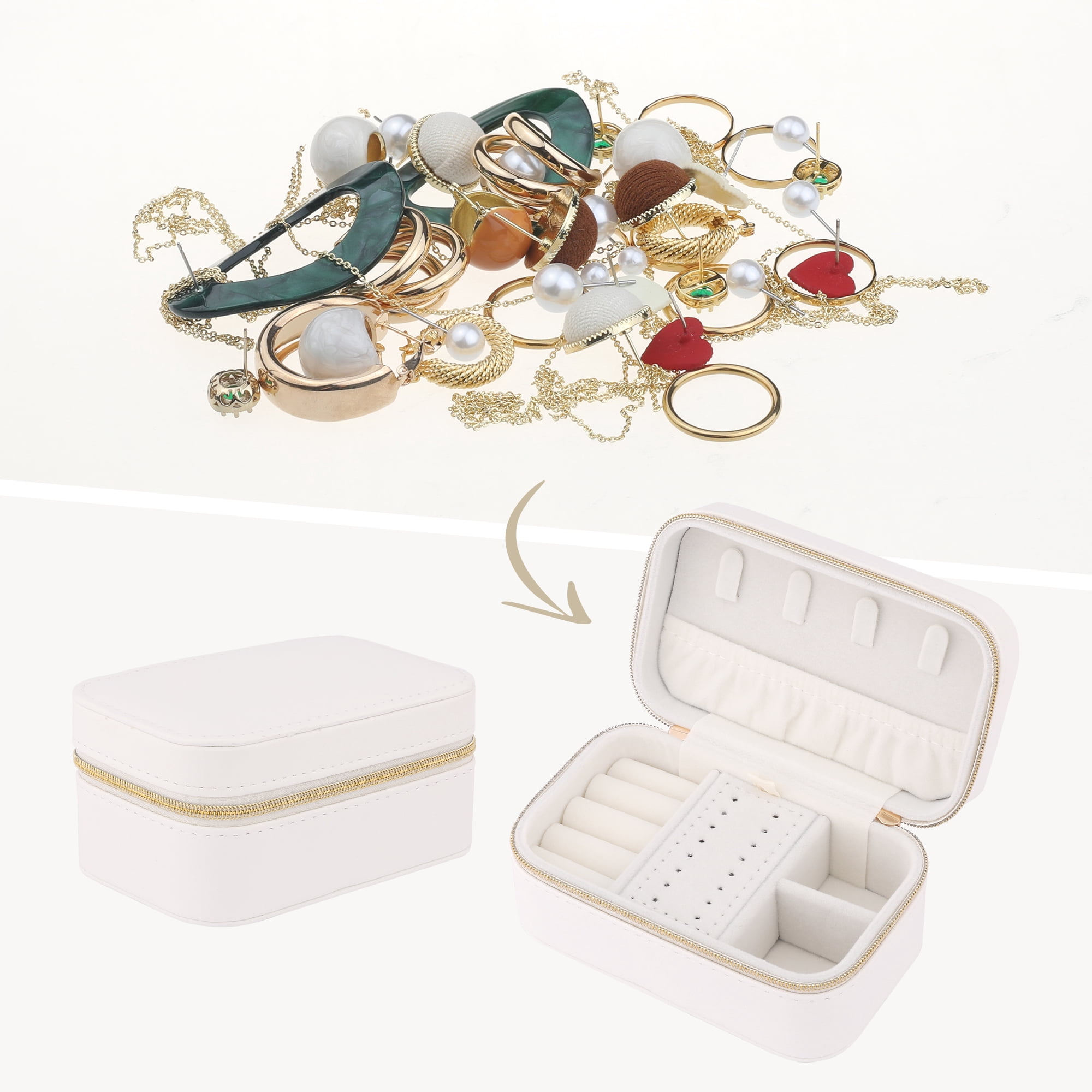Unique Bargains Portable PU Leather Jewelry Box Mini Organizer White