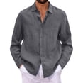 thumbnail image 6 of Mens Cotton Linen Shirts Long Sleeve Beach Henley Button Down Shirts Casual Lightweight V Neck Loose Shirts,Dark Gray L, 6 of 7