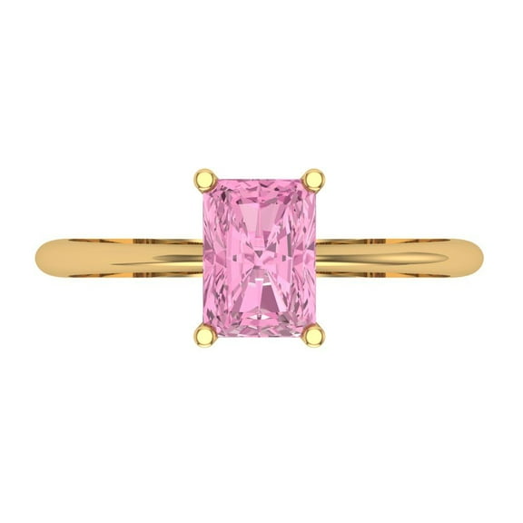 1 ctw Solitaire Anniversary Ring for Women | Radiant Cut Simulated Pink Diamond | Hyperallergenic Solid 14K Yellow Gold