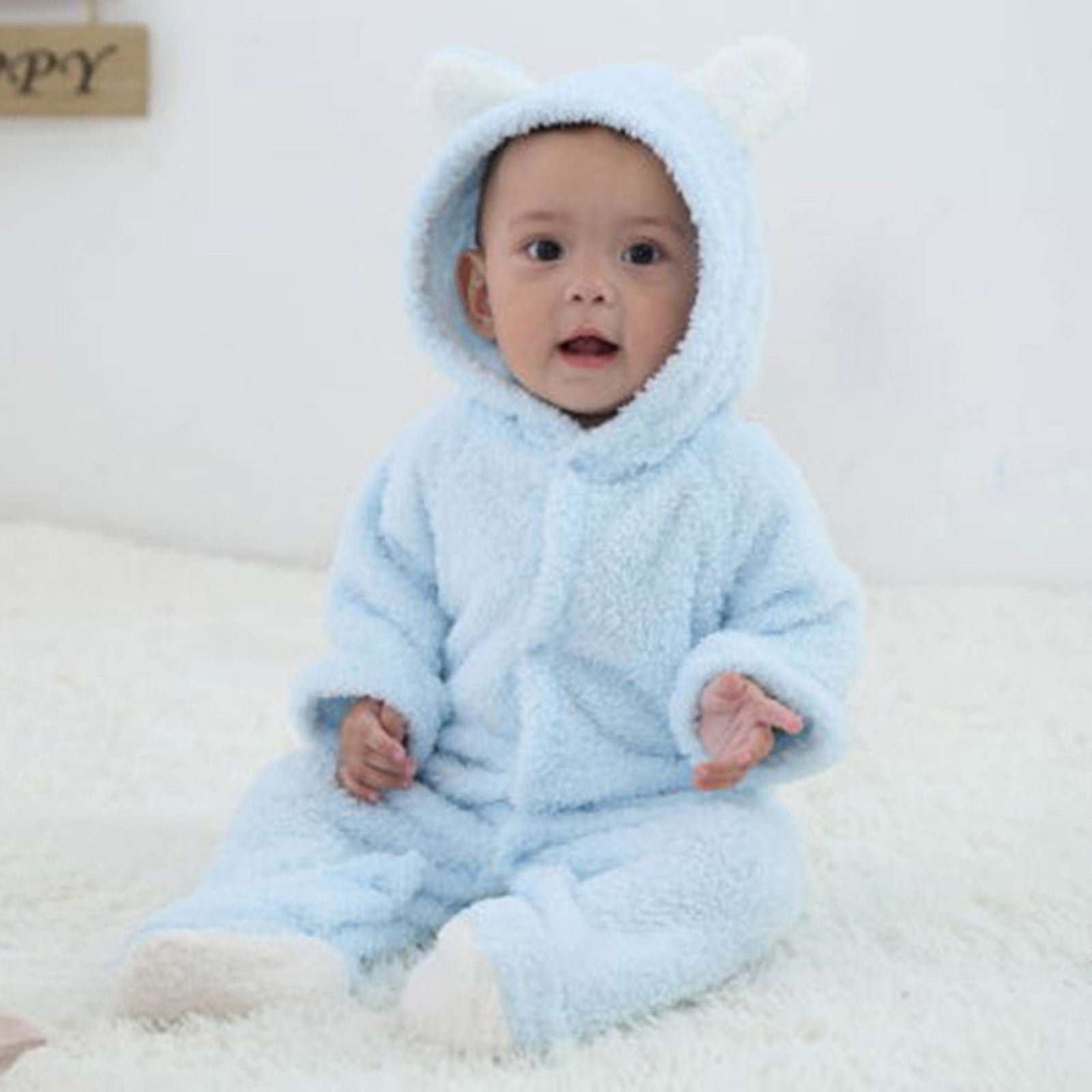 Baby Girl/Boy Fleece Lined Stars Print Zipper Hooded Long-sleeve Jumpsuit